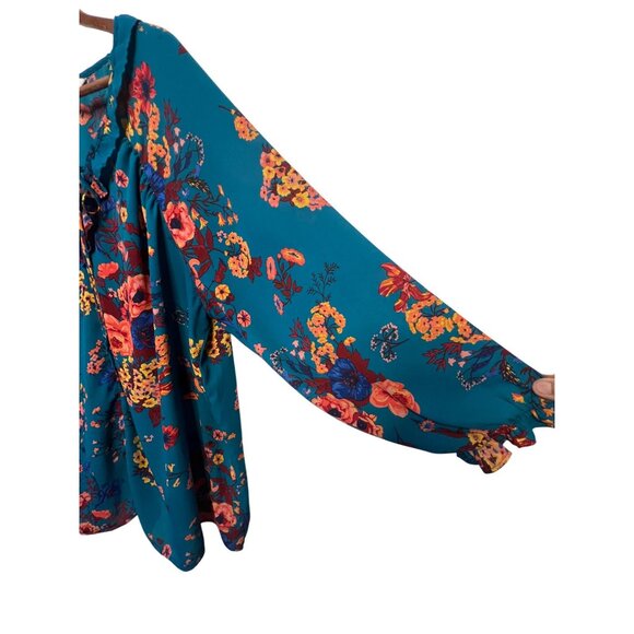 Pioneer Woman Teal Floral Long Sleeve Blouse XXXL Polyester Casual Comfortable - Picture 7 of 16